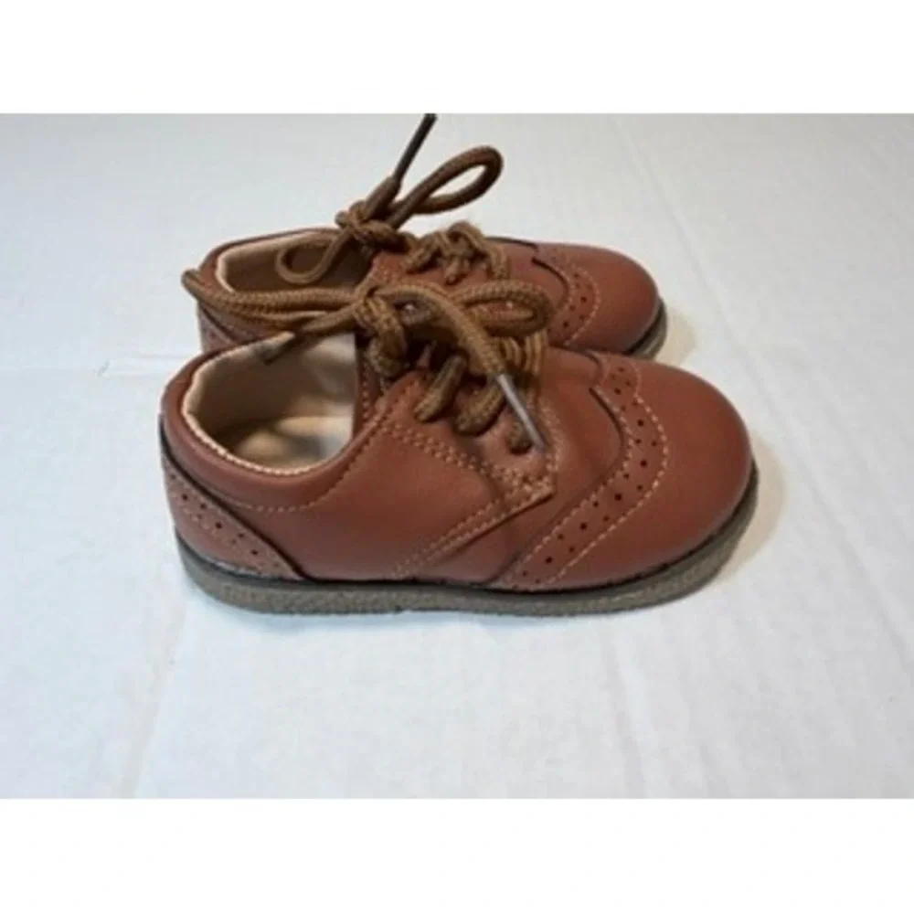 Meckior Toddler Boys Brown Wingtip Oxford Dress Shoes Size 23 Lace Up Brogue